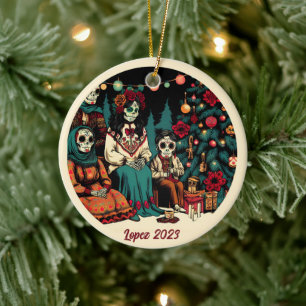Personalized Día de los Muertos Christmas Holiday Ceramic Tree Decoration