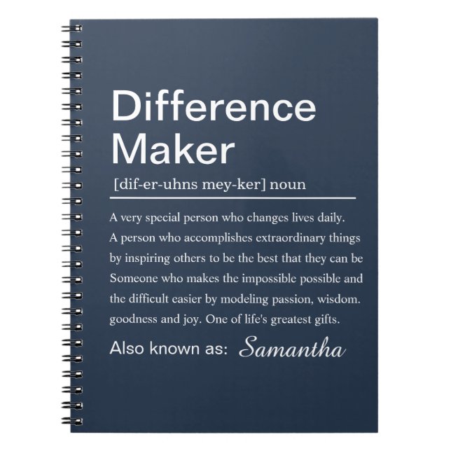 Personalized Difference Maker Definition Custom Notebook (Front)