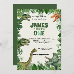 Personalized Dino 1st Birthday Invitation Suite