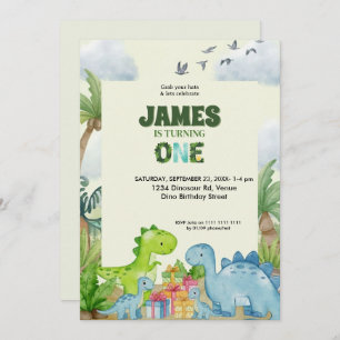 Personalized Dinosaur 1st Birthday Invitation