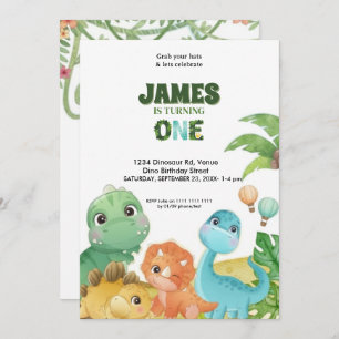 Personalized Dinosaur 1st Birthday Invitation