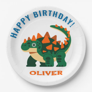 Personalized Dinosaur Boys Birthday Party Paper Plate