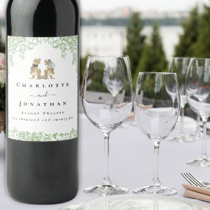 Personalized Dinosaur Bride & Groom Wedding Wine Label