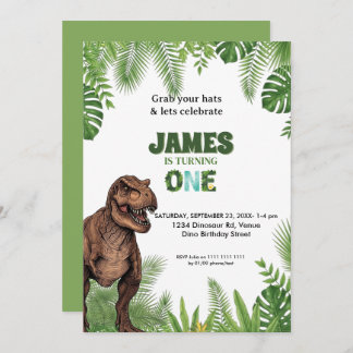 Personalized Dinosaur Jungle 1st Birthday Invite