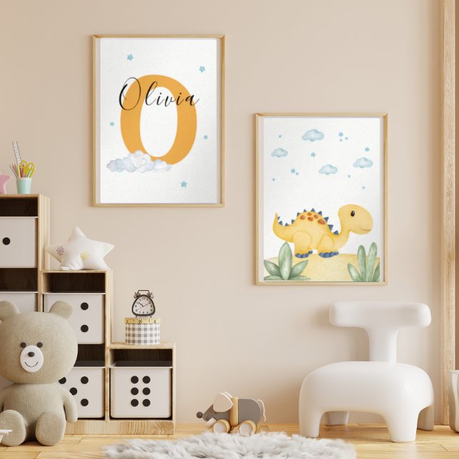 Personalized Dinosaur Nursery Wall Art Set of 2 (Creator Uploaded)