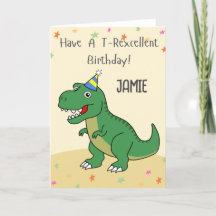 Personalized Dinosaur T-rex Kids Birthday Card
