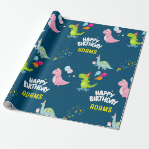 Personalized Dinosaurs kids Birthday Wrapping Paper