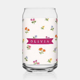 Personalized Ditsy Floral Cottagecore Wildflower Can Glass