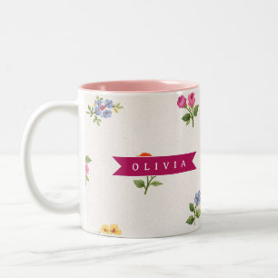 Personalized Ditsy Floral Cottagecore Wildflower Two-Tone Coffee Mug