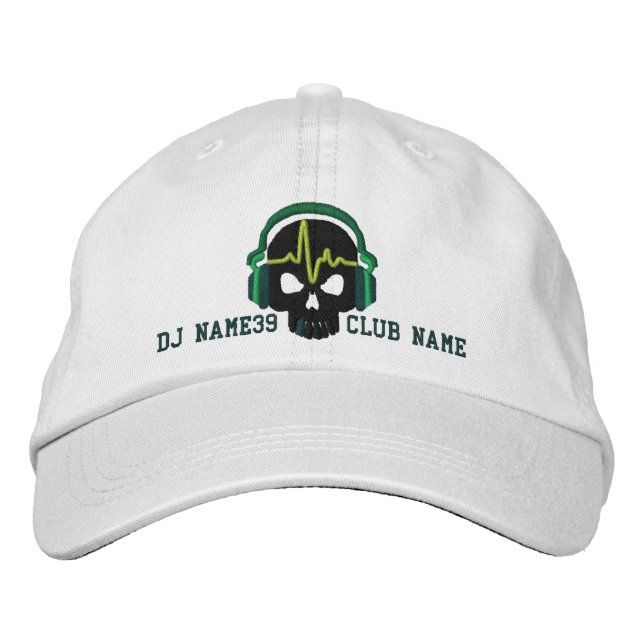 Personalized DJ Skull Your Name Club Embroidery Embroidered Hat (Front)