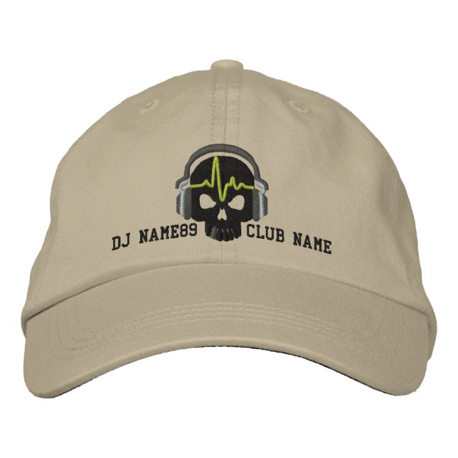 Personalized DJ Skull Your Name Club Embroidery Embroidered Hat (Front)