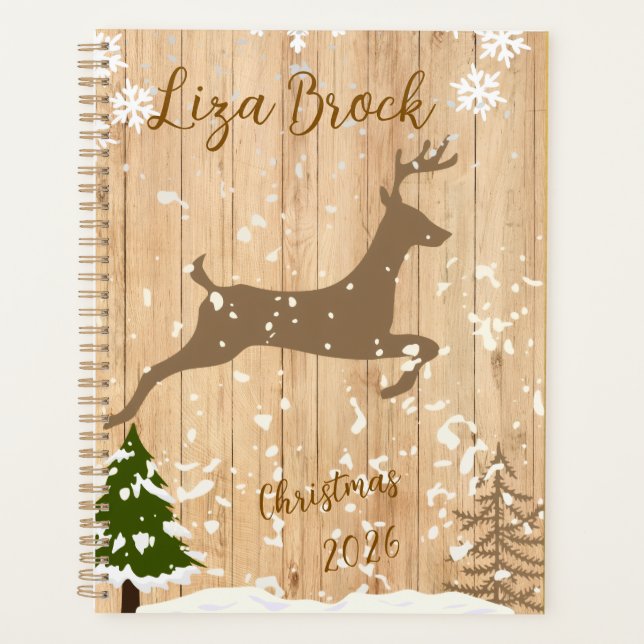Personalized doe Christmas bauble wooden backgroun Planner (Front)