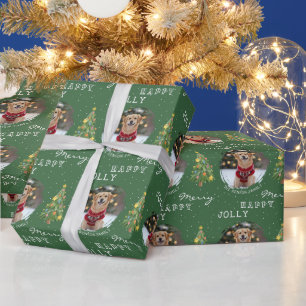 Personalized Dog and Family Photo Christmas Tree Wrapping Paper
