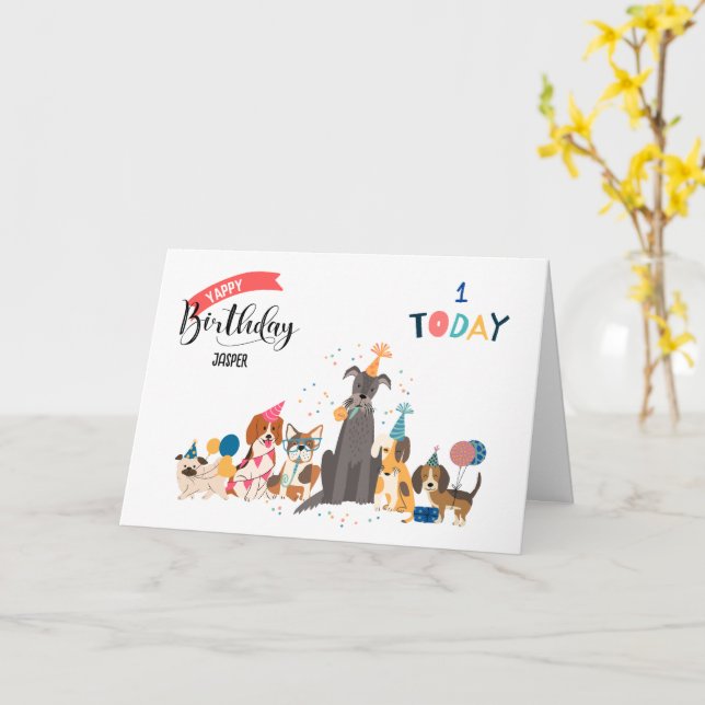 Personalized Dog Birthday Card (Yellow Flower)