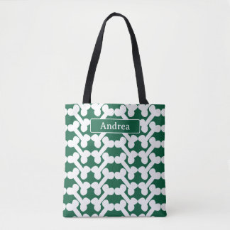Personalized Dog Bone Pattern Green White Modern Tote Bag