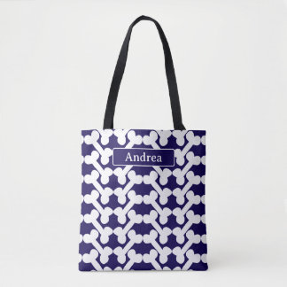 Personalized Dog Bone Pattern Navy White Modern Tote Bag