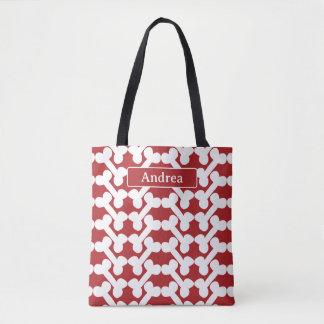 Personalized Dog Bone Pattern Red White Modern Tote Bag