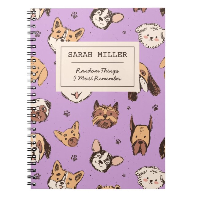 Personalized Dog Doodle Sketch Pattern Dog Lover Notebook (Front)