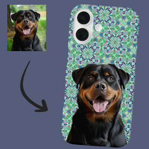 Personalized Dog Pet Photo Green Mandala Pattern iPhone 16 Case