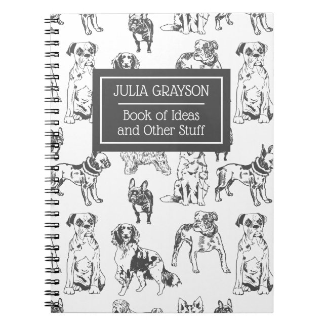 Personalized Dog Sketch Pattern Vintage Dog Lover Notebook (Front)