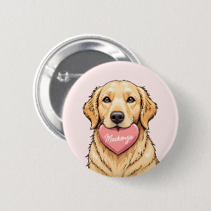 Personalized Dog with Heart Happy Valentine's Day 6 Cm Round Badge