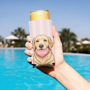 Personalized Dog with Heart Happy Valentine's Day Seltzer Can Cooler