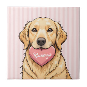 Personalized Dog with Pink Heart Tile