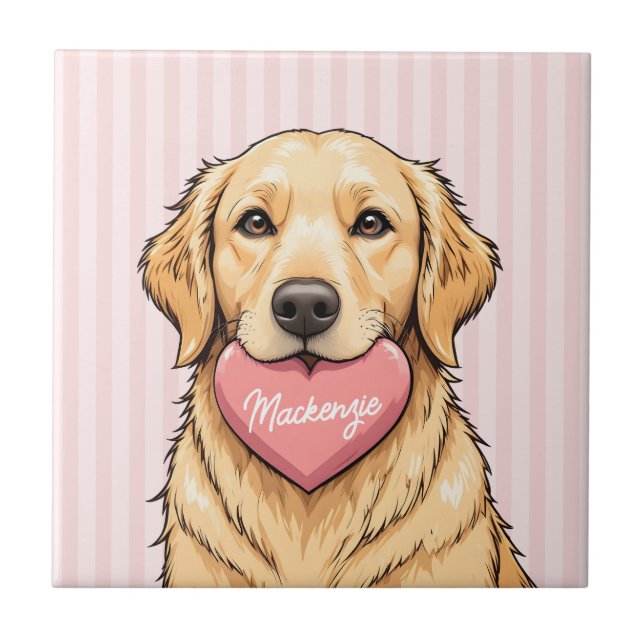 Personalized Dog with Pink Heart Tile (Front)