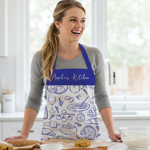 Personalized Dolce Vita Food Pattern Blue Apron