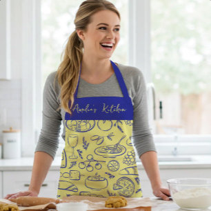 Personalized Dolce Vita Food Pattern Blue Yellow Apron
