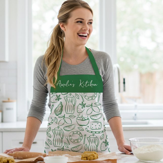 Personalized Dolce Vita Food Pattern Green Apron (Creator Uploaded)