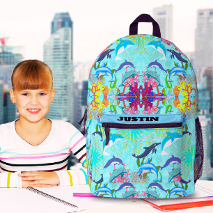 Personalized Dolphin Ocean Life Kids Backpack Name