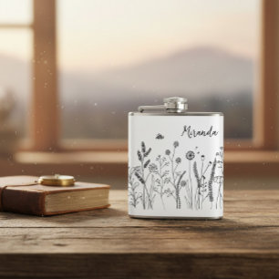 Personalized Doodle Wild Plants Vinyl Wrapped Flas Hip Flask