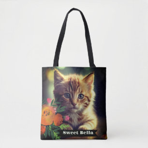 Personalized double sided all over full cat photo  tote bag