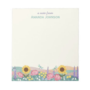 Personalized Dragonfly Flower Field Custom Name Notepad