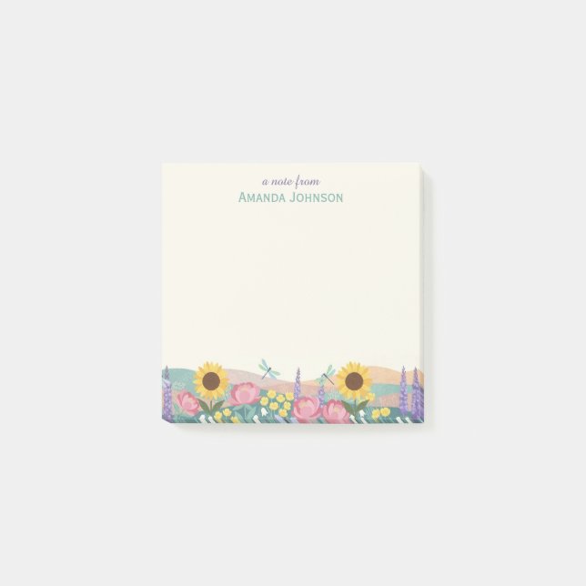 Personalized Dragonfly Flower Field Custom Name Post-it Notes (Front)