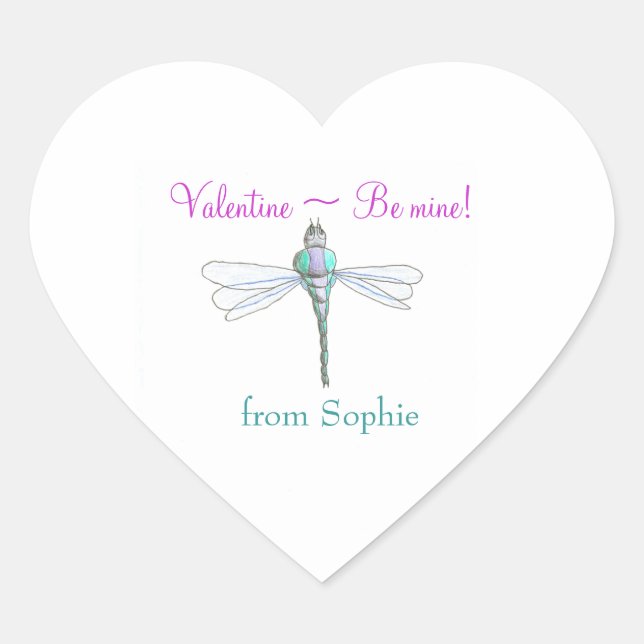 Personalized dragonfly valentine sticker (Front)