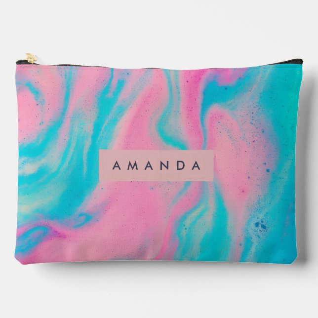 Personalized Dreamy Cotton Candy Pastel Swirl Accessory Pouch (Front)