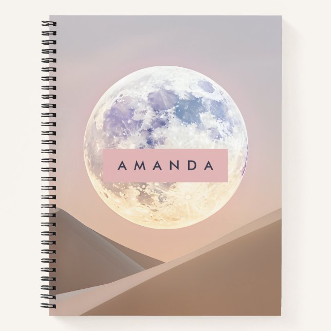 Personalized Dreamy Full Moon Over Desert  Notebook (Front)