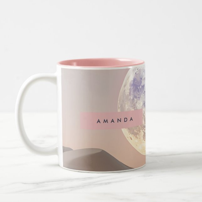 Personalized Dreamy Full Moon Over Desert  Two-Tone Coffee Mug (Left)
