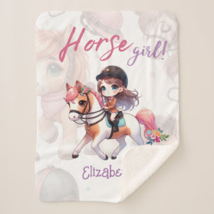 Personalized Dressage Rider Horse Girl  Sherpa Blanket