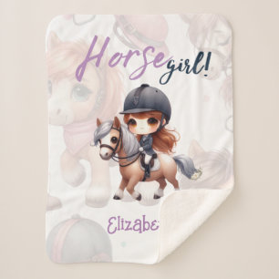 Personalized Dressage Rider Horse Girl  Sherpa Blanket