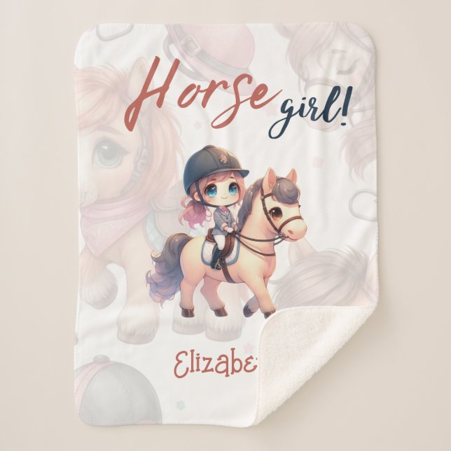 Personalized Dressage Rider Horse Girl  Sherpa Blanket (Front)