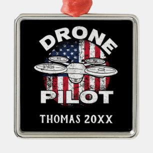 Personalized Drone Pilot Multirotor Quadcopte Metal Tree Decoration
