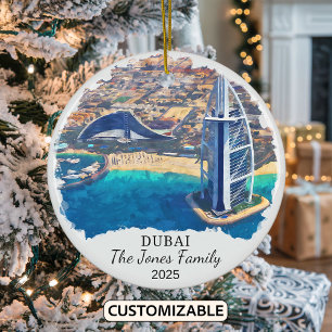 Personalized Dubai Ornament, Travel Gift Ceramic Tree Decoration