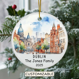 Personalized Dublin Ornament, Ireland Ceramic Tree Decoration