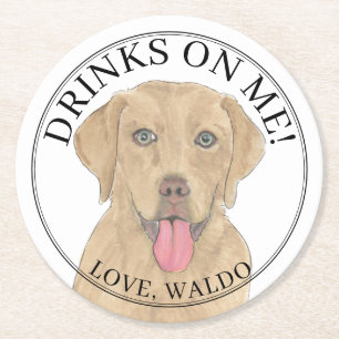 Personalized Dudley Labrador Wedding Round Paper Coaster