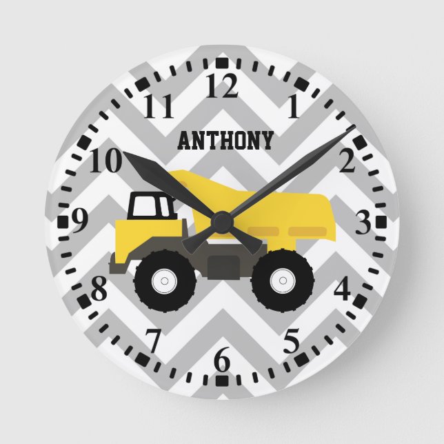Personalized Dump Truck Construction Trucks Round Clock (Front)