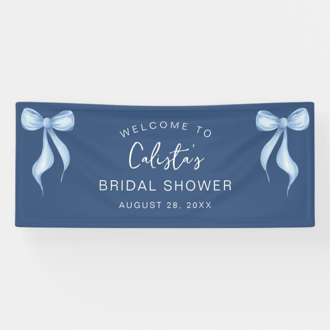 Personalized Dusty Blue Bow Welcome Bridal Shower Banner (Horizontal)