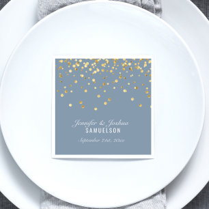 Personalized Dusty BLUE Gold Confetti Wedding Napkin